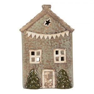 Zelený keramický domek na čajovou svíčku Lamont - 10*8*15 cm 6CE2281 obraz