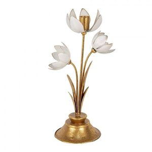 Bílo-zlatý antik kovový svícen na úzkou svíčku Flower - 16*11*30 cm 6Y5805 obraz