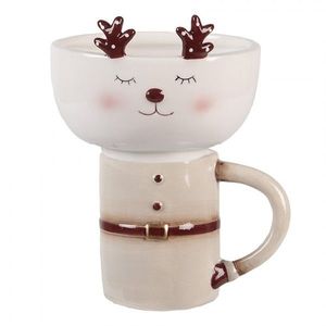 Keramický hrnek s mističkou jelen ChrisMs - 12*12*18 cm / 250 ml / 250 ml 6CE2255 obraz