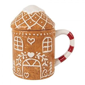Hnědý keramický hrnek perníková chaloupka - 14*10*15 cm / 450 ml 6CEMU0214 obraz
