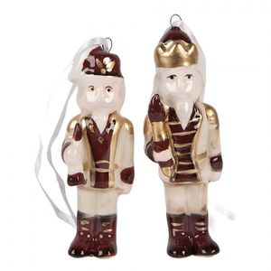 2ks vínovo-béžová keramická dekorace Louskáček ChrisMs - 3*3*10 cm 6CE2261 obraz