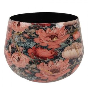 Růžová kovová dekorační váza s květy Margo - Ø 13*10 cm 66394 obraz