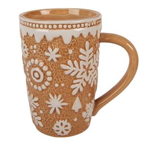 Hnědý vysoký hrneček Snowflakes - 14*10*15 cm / 575 ml 6CEMU0204 obraz