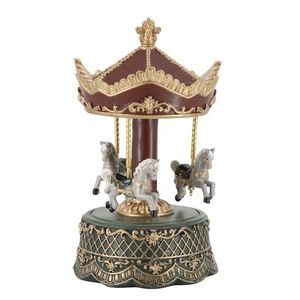 Višňovo-zelená antik hrací skříňka kolotoč s koníky Noël - Ø 12, 5*23 cm 52085133 obraz