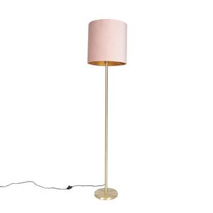 Romantická stojací lampa mosazná s růžovým stínítkem 40 cm - Simplo obraz