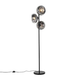 Stojací lampa v art deco stylu černá s kouřovým sklem 3-světlo - Ayesha obraz