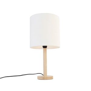 Rustikální stolní lampa dřevěná s bílým stínítkem - Mels obraz