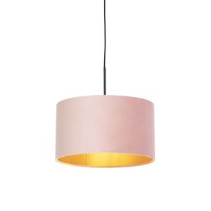 Závěsné svítidlo s růžovým sametovým stínítkem a zlatem 35 cm - Combi obraz