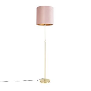 Stojací lampa zlatá/mosazná s růžovým sametovým stínítkem 40/40 cm - Parte obraz