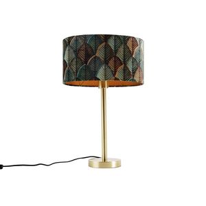 Stolní lampa mosazná s oválným sametovým stínidlem s motivem listů 35 cm - Simplo obraz