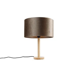 Stolní lampa dřevěná se sametovým stínidlem taupe 35cm - Mels obraz