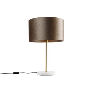 Stolní lampa mosazná se sametovým stínidlem taupe 35cm - Kaso obraz