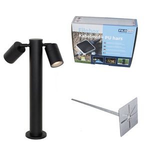 Venkovní lampa černá s zemním hrotem a kabelovou průchodkou 45cm 2-světla IP44 - Duo obraz