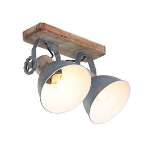 Industriële plafondspot hout met grijs 2-lichts draai- en kantelbaar - Gearwood obraz