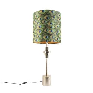 Stolní lampa v art deco stylu se zlatým sametovým stínítkem s motivem pírka páva 40 cm - Diverso obraz