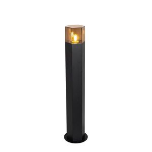 Stojací venkovní lampa černá s kouřovým stínidlem šestihranným 70 cm - Dánsko obraz