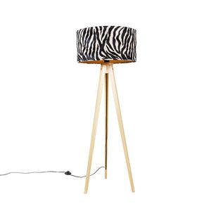 Stojací lampa dřevěná stextilním stínítkem zebra 50 cm - Tripod Classic obraz