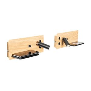 Sada 2 nástěnných lamp černých se dřevem vč. LED s USB a indukční nabíječkou - Riza obraz