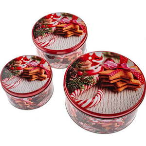 Kovové dózy v sadě 3 ks na cukroví Christmas – Dakls obraz