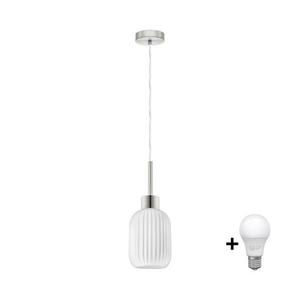 Eglo LED Lustr na lanku HARMA 1xE27/60W/230V pr. 14 cm matný chrom/bílá 1xEG32515+1xNSLA55442 obraz