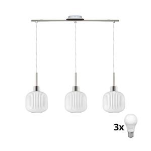 Eglo LED Lustr na lanku HARMA 3xE27/60W/230V matný chrom/bílá 1xEG32521+3xNSLA55459 obraz