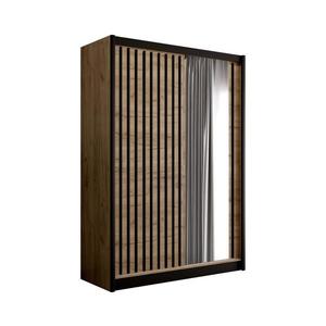 Šatní skříň se zrcadlem SANTINO 150x215 cm dub craft/černá LADDER 150 Craft/Lamele czarne obraz