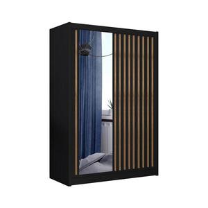 Šatní skříň se zrcadlem SANTINO 150x215 cm černá/dub craft LADDER 150 Czarny/Lamele dąb craft obraz