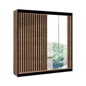 Šatní skříň se zrcadlem SANTINO 203x215 cm dub craft/černá LADDER 203 Craft/Lamele czarne obraz