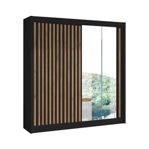 Šatní skříň se zrcadlem SANTINO 203x215 cm černá/dub craft LADDER 203 Czarny/Lamele dąb craft obraz