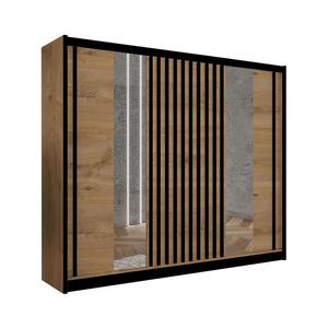 Šatní skříň se zrcadlem SANTINO 250x215 cm dub craft/černá LADDER 250 Craft/Lamele czarne obraz