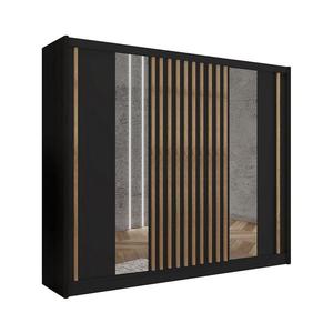 Šatní skříň se zrcadlem SANTINO 250x215 cm černá/dub craft LADDER 250 Czarny/Lamele dąb craft obraz