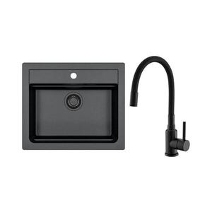 ALVEUS SETA23228 - Kuchyňský dřez ATROX+dřezová baterie MINTAS 34cm granit/černá SETA23228 obraz