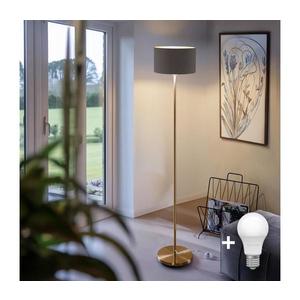 LED Stojací lampa TUNJA 1xE27/20W/230V pr. 30 cm zlatá/taupe 1xSA2189+1xEG32488 obraz