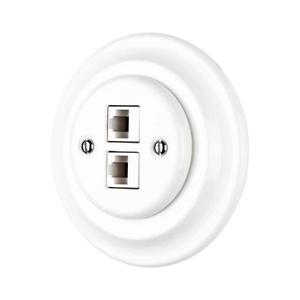 Bohemia-Design - Porcelánová retro ethernetová zásuvka s rámečkem 2x CAT.5E bílá 12359386 obraz