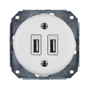 Bohemia-Design -Porcelánová retro USB napájecí zásuvka bez rámečku 2x USB-A bílá 12359364 obraz