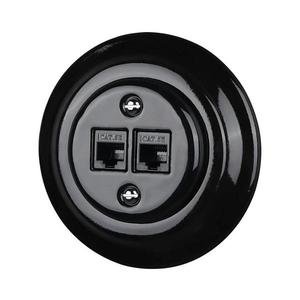 Bohemia-Design - Porcelánová retro ethernetová zásuvka s rámečkem 2xCAT.5E černá 12359387 obraz