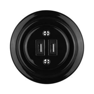 Bohemia-Design - Porcelánová retro USB napájecí zásuvka s rámečkem 2xUSB-A černá 12359390 obraz