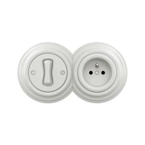 lap - Retro jednopólový vypínač č. 1 a zásuvka 230V s rámečkem bílá 2xKA0008+KA0001+KA0006 obraz