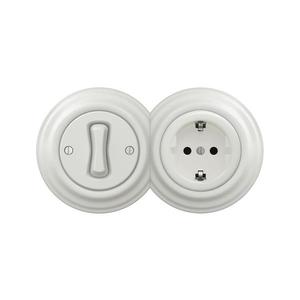 lap - Retro jednopólový vypínač č. 1 a zásuvka SCHUKO 230V s rámečkem bílá 2xKA0008+KA0001+KA0106 obraz