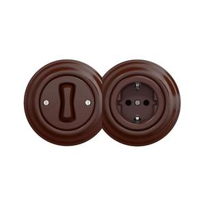lap - Retro jednopólový vypínač č. 1 a zásuvka SCHUKO 230V s rámečkem hnědá 2xKA0035+KA0028+KA0109 obraz