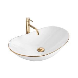 REA-U8570 - Umyvadlo na desku ROYAL 36x62 cm keramika/lesklá bílá/zlatá REA-U8570 obraz