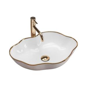 REA-U0696 - Umyvadlo na desku PEARL 38x50, 5 cm keramika/lesklá bílá/zlatá REA-U0696 obraz