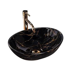 REA-U5611 - Umyvadlo na desku SOFIA 34, 5x41 cm keramika/černá/dekor mramoru REA-U5611 obraz