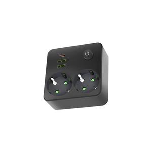 Rozbočovací zásuvka s vypínačem LINEA 2x230V + 3xUSB A/C SCHUKO černá 004318 obraz