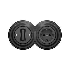 lap-Retro jednopólový vypínač č. 1 a zásuvka SCHUKO 230V s rámečkem antracit 2xKA0044+KA0037+KA0110 obraz