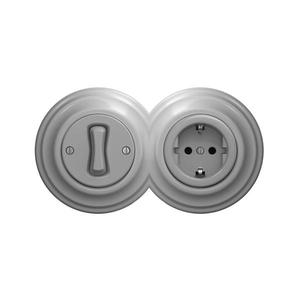 lap - Retro jednopólový vypínač č. 1 a zásuvka SCHUKO 230V s rámečkem šedá 2xKA0053+KA0046+KA0111 obraz