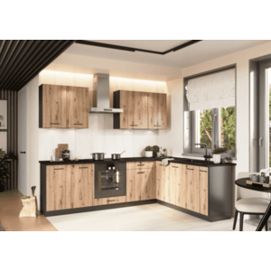 Artstolk Rohová kuchyňská linka ANIKA C | 200-260 cm dub artisan/grafit Provedení: s pracovní deskou obraz
