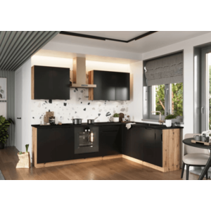 Artstolk Rohová kuchyňská linka ISABEL | 200-260 cm dub artisan/černá Provedení: s pracovní deskou obraz