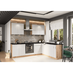 Artstolk Rohová kuchyňská linka ISABEL | 200-260 cm dub artisan/šedá Provedení: s pracovní deskou obraz