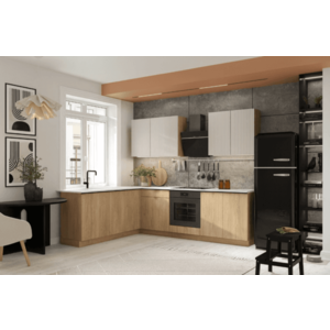 Artstolk Rohová kuchyňská linka SOFIA B | dub cremona/béžová 200-260 cm Provedení: s pracovní deskou obraz